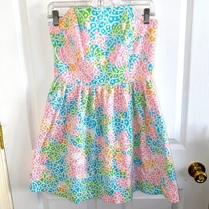 LILLY PULITZER MULTI-COLORED LACE OVERLAY STRAPLESS MINI DRESS SIZE 6